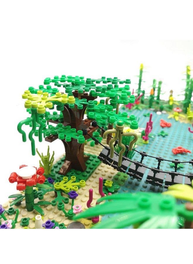 ZHX Rainforest Jungle Bridge Building Block Toys with 2pcs Baseplates(10x10 inches Each) Garden Bricks Accessories Bush Flowers Animals Coconut Trees for Classic Brick Block Toys - Image 2
