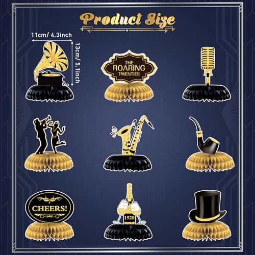 Epakh 10 Pcs Roaring 1920s Party Decorations Honeycomb Centerpiece Black and Gold Birthday Music Party Table for 1920s Birthday Speakeasy Vintage Flapper Wedding Party Supplies - Image 5
