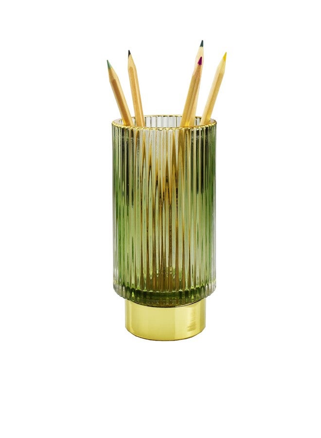 حامل أقلام زجاجي سميك من yufocusqc، حامل أقلام أنيق ومزخرف، كوب للمكتب، حامل فرش مكياج للمنزل والمكتب (أخضر) - Image 5