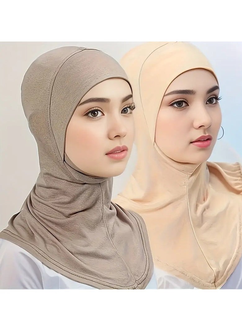 Rozino 2pcs New Turban Cap Hijab Cap Ramadan Hat Hijab Thin Breathable Elastic Pullover Caps Elegant Style Muslim Head Wrap Gifts For Eid 
