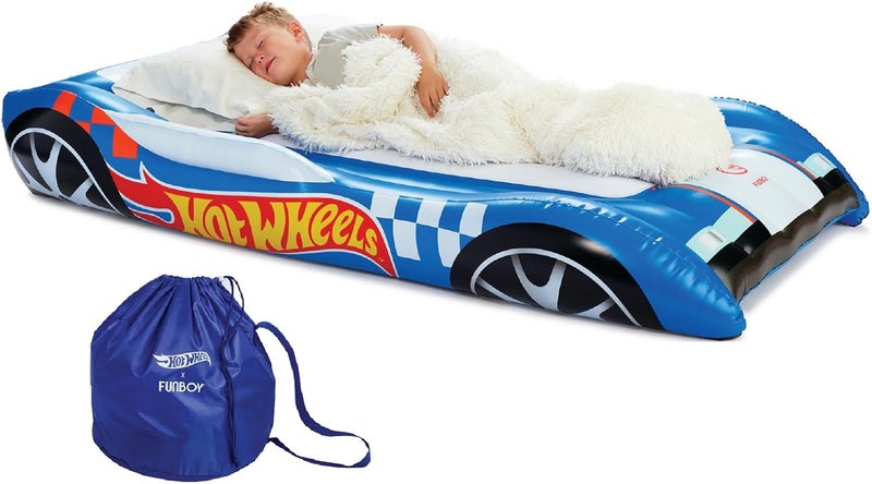 FUNBOY Hot Wheels  FUNBOY Kids Sleepover Bed  Air Mattress Perfect for Sleepovers Includes Carrying Storage Bag Twin  - Image 1