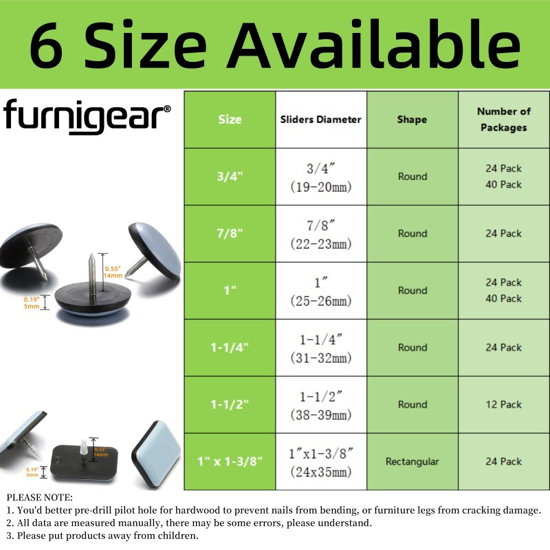 Furnigear 3/4 Nail On Furniture Sliders (24 Pack) - Furnigear Heavy Duty Ptfe (Teflon) Chair Leg Slider Glide Wooden Furniture Movers Move Your Furniture Easily & Safety - Best Floor Protector - Image 4