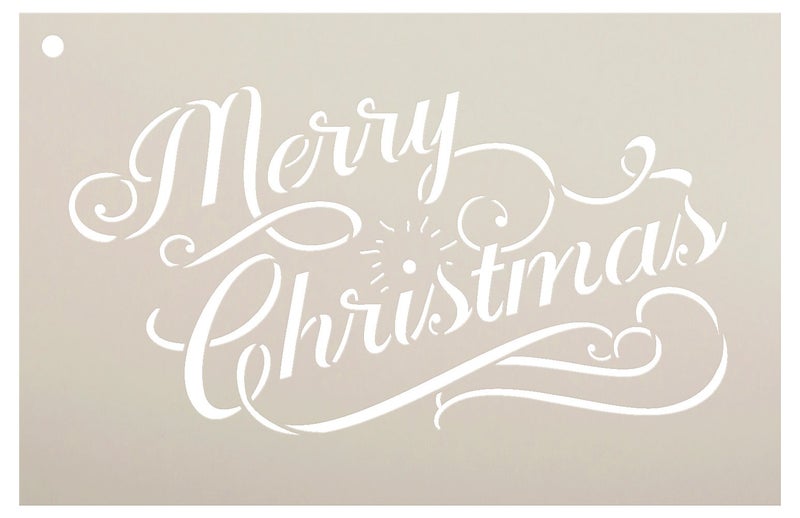 Studio R 12 Merry Christmas Stencil by StudioR12 | Elegant Vintage Word Art - Reusable Mylar Template | Painting, Chalk, Mixed Media | Use for Journaling, DIY Home Decor - CHOOSE SIZE (8.5" x 5.5") - Image 1