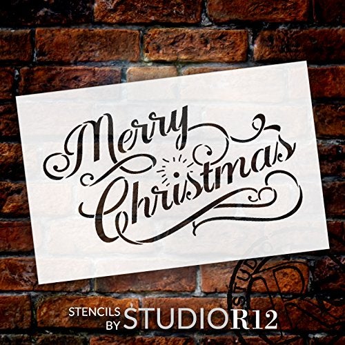 Studio R 12 Merry Christmas Stencil by StudioR12 | Elegant Vintage Word Art - Reusable Mylar Template | Painting, Chalk, Mixed Media | Use for Journaling, DIY Home Decor - CHOOSE SIZE (8.5" x 5.5") - Image 2