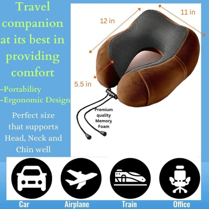 Topinon Topinon Neck Pillow for Travel Travel Pillow for Flights Travelling Accessories for Train Neck Support Pillow for Car Neck Rest for Sleeping Memory Foam Pillows for Men Woman Brown  - Image 2