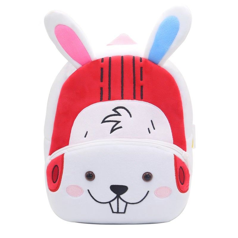 Plush Kids Backpack, Boxing Rabbit Animal Design, Soft Lightweight School Bag for Toddlers and Preschool Kids - Image 1