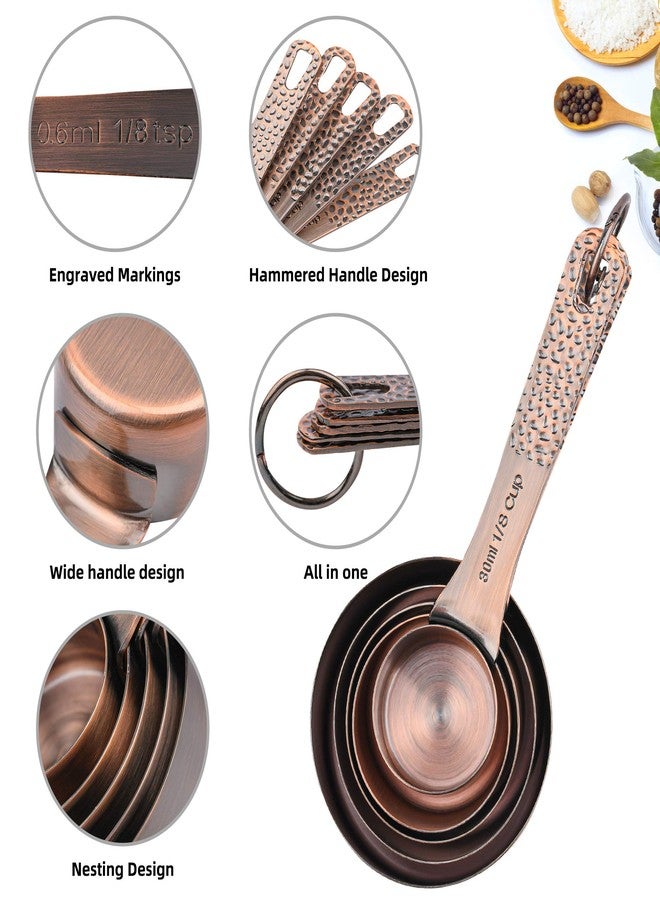 Smithcraft طقم أكواب وملاعق قياس نحاسية من سميثكرافت للخبز والمطبخ، طقم أكواب وملاعق قياس من الفولاذ المقاوم للصدأ، 5 أكواب قياس جافة و6 ملاعق قياس مترية مع أداة تسوية مكونات القياس - Image 3