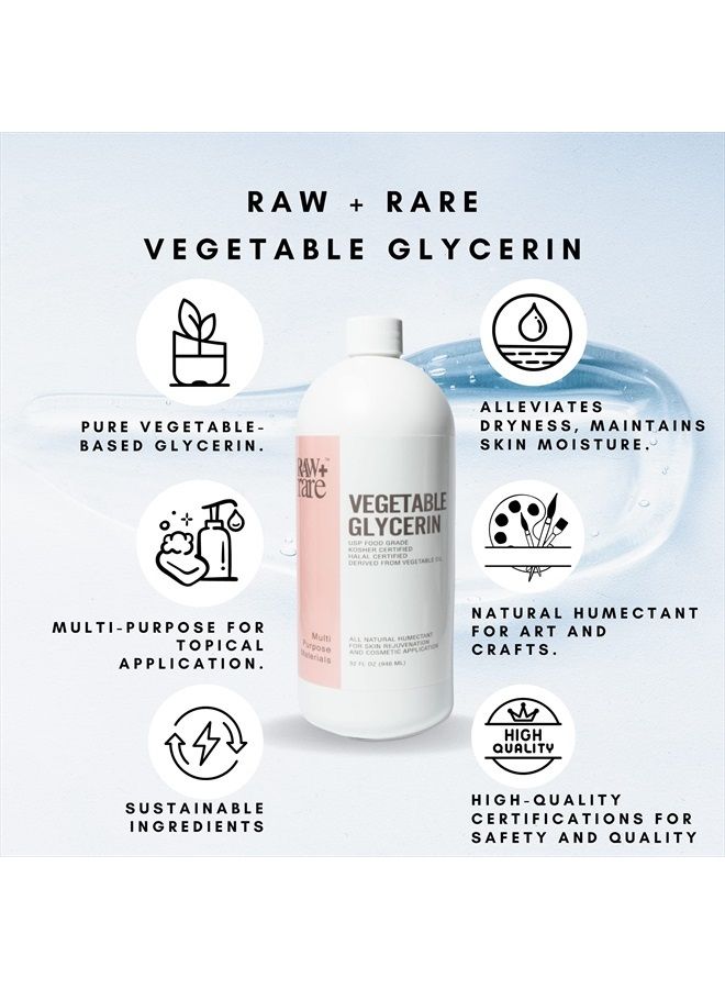Raw Plus Rare جلسرين نباتي/جلسرين ربع، طبيعي نقي من الدرجة الغذائية USP/درجة التجميل، للبشرة، الشعر، الحرف، زيت قاعدة الصابون - كوشير، حلال وصيدلاني من قبل Raw Plus Rare (32 أونصة سائلة (عبوة من 1)) - Image 2