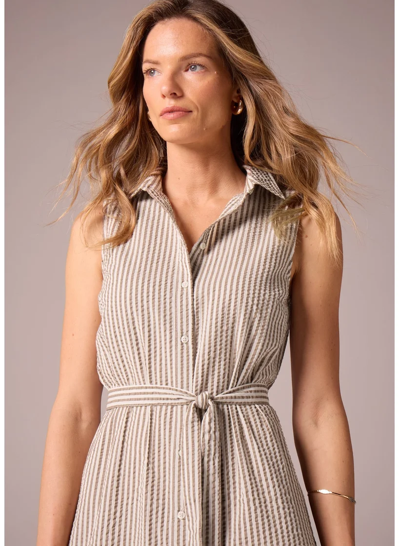 Matalan Brown Stripe Midi Shirt Dress