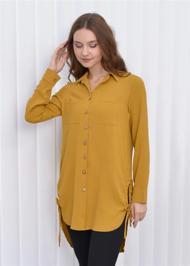 Nuseel Women's Side Rope Detail Aerobin Tunic Shirt Yellow