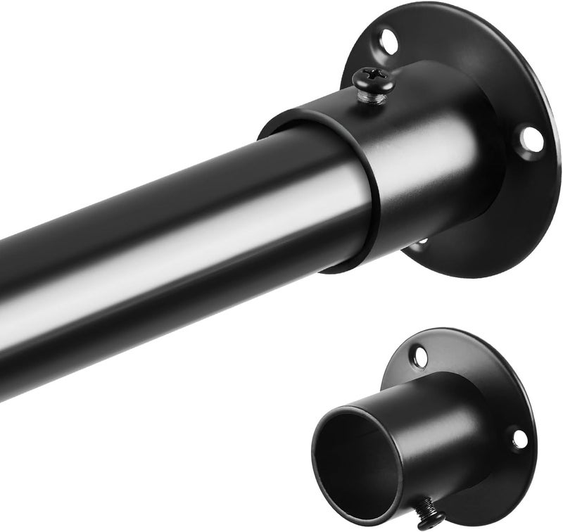 Tiemlet Black Wardrobe Pole, 74-193cm Wardrobe Rail Extendable With Screws and Sockets, 25MM Stainless Steel Clothes Rail for Wardrobe and Bedroom - Image 1