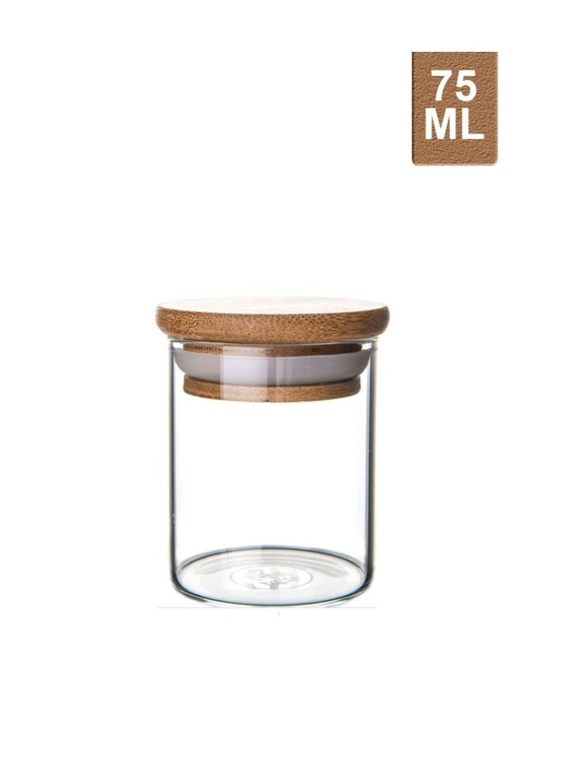 Homesmiths Honey Bee 75ML Multipurpose Airtight Round Glass with Bamboo Lid For Kitchen & Pantry - Image 1