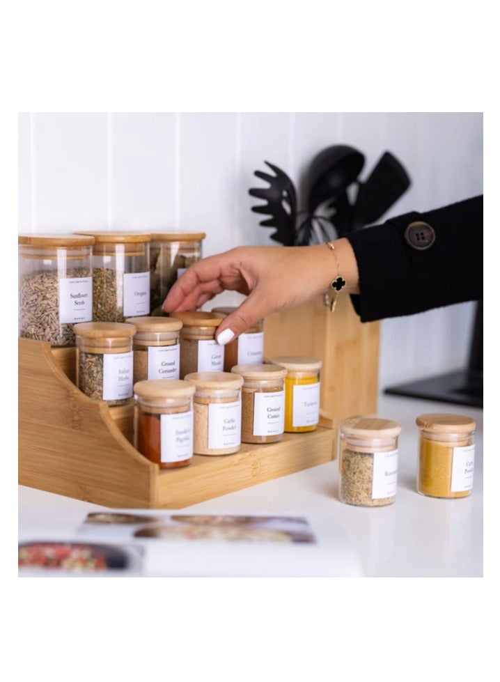 Homesmiths Honey Bee 75ML Multipurpose Airtight Round Glass with Bamboo Lid For Kitchen & Pantry - Image 4