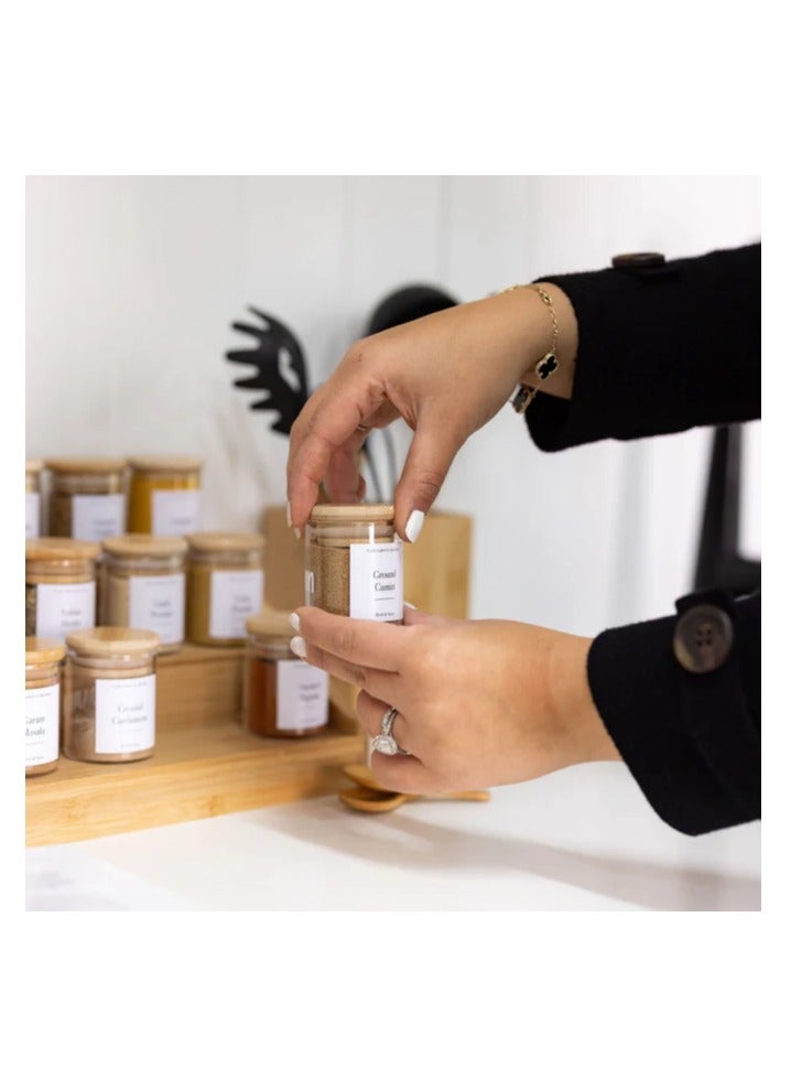 Homesmiths Honey Bee 75ML Multipurpose Airtight Round Glass with Bamboo Lid For Kitchen & Pantry - Image 5