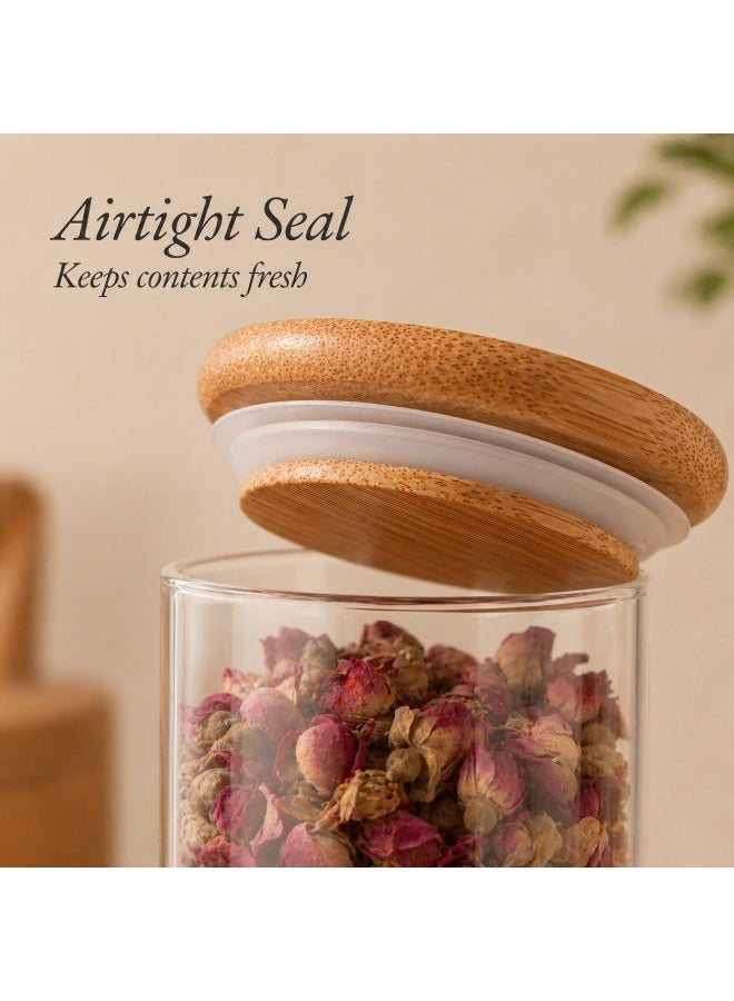 Honey Bee 75ML Mini Round Glass Storage Jar with Bamboo Lid 5.0x5.0x6.5cm, Airtight BPA-Free Container, Small Spice Jar for Herbs Salt Sugar Tea Kitchen Organizer - Image 5