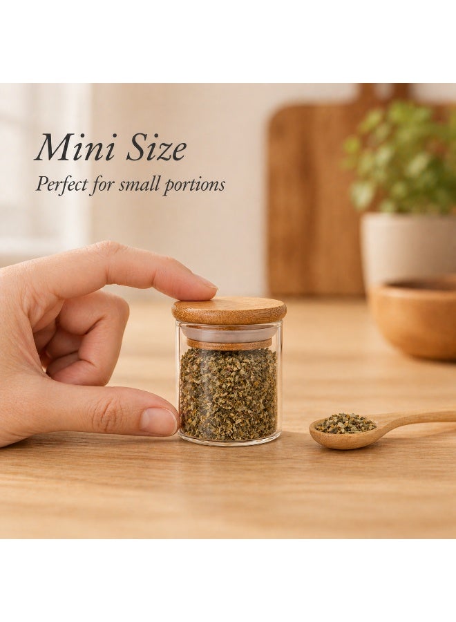 Honey Bee 75ML Mini Round Glass Storage Jar with Bamboo Lid 5.0x5.0x6.5cm, Airtight BPA-Free Container, Small Spice Jar for Herbs Salt Sugar Tea Kitchen Organizer - Image 4