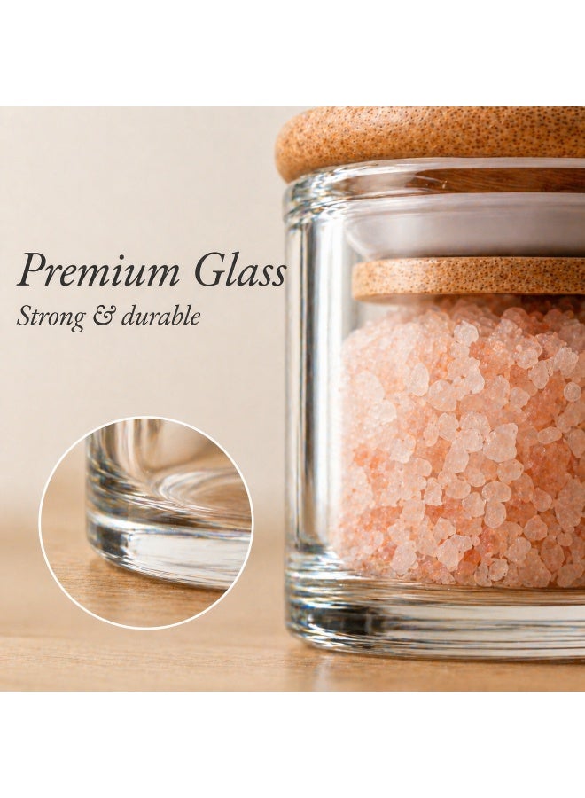 Honey Bee 75ML Mini Round Glass Storage Jar with Bamboo Lid 5.0x5.0x6.5cm, Airtight BPA-Free Container, Small Spice Jar for Herbs Salt Sugar Tea Kitchen Organizer - Image 3