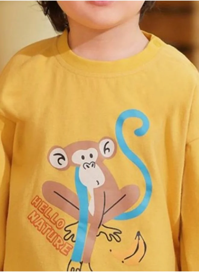 YUNIQEE Yellow Printed Long Sleeve Crew Neck T-Shirt