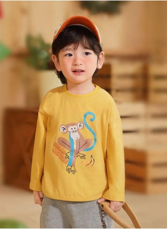 YUNIQEE Yellow Printed Long Sleeve Crew Neck T-Shirt