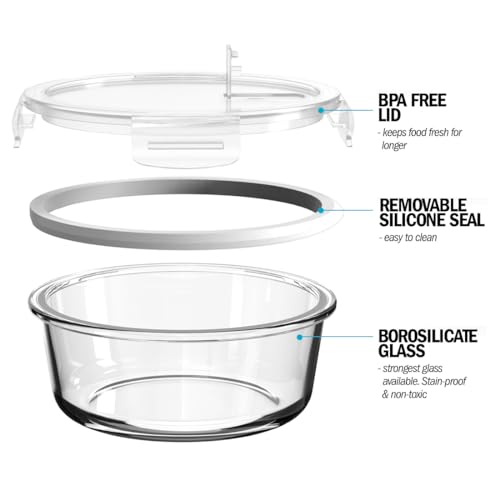 Igluu Meal Prep Round Glass Containers with Air Vent Lids (5 Pack+Extra Lid) – Airtight & BPA-Free – Oven, Microwave, Freezer and Dishwasher Safe – 32oz – Durable Borosilicate Glass - Image 5