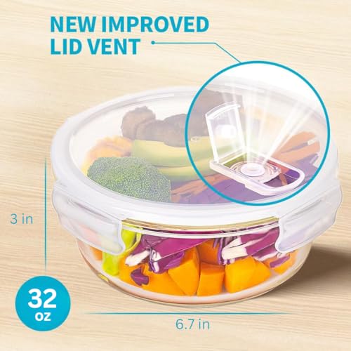 Igluu Meal Prep Round Glass Containers with Air Vent Lids (5 Pack+Extra Lid) – Airtight & BPA-Free – Oven, Microwave, Freezer and Dishwasher Safe – 32oz – Durable Borosilicate Glass - Image 4