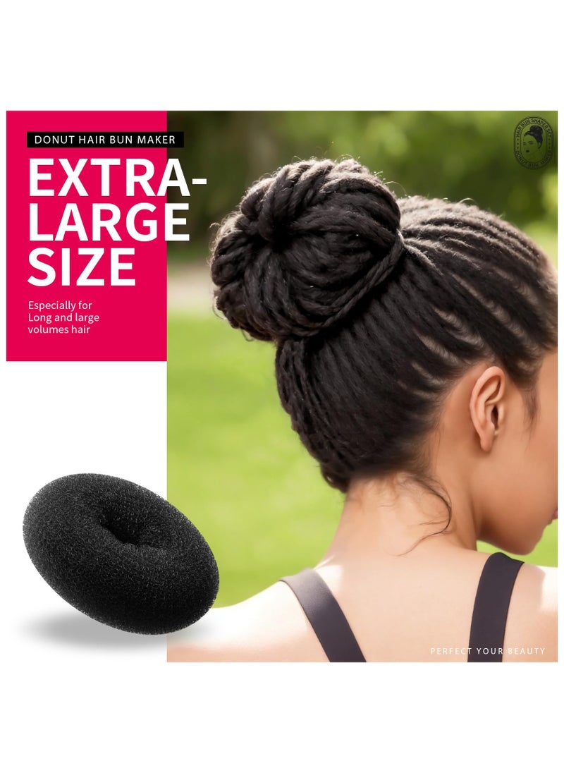 KHAJUL - 7 Hair Bun Makers Set, Black Buns Shaper Hair Styling Accessories Kit with 5 Bands and 20 Bun Pins, Donut Ring Style Chignon Bun Maker, For Ballet Dance (2 Small 2 Medium 2 Large 1 Extra-Large) - Image 1