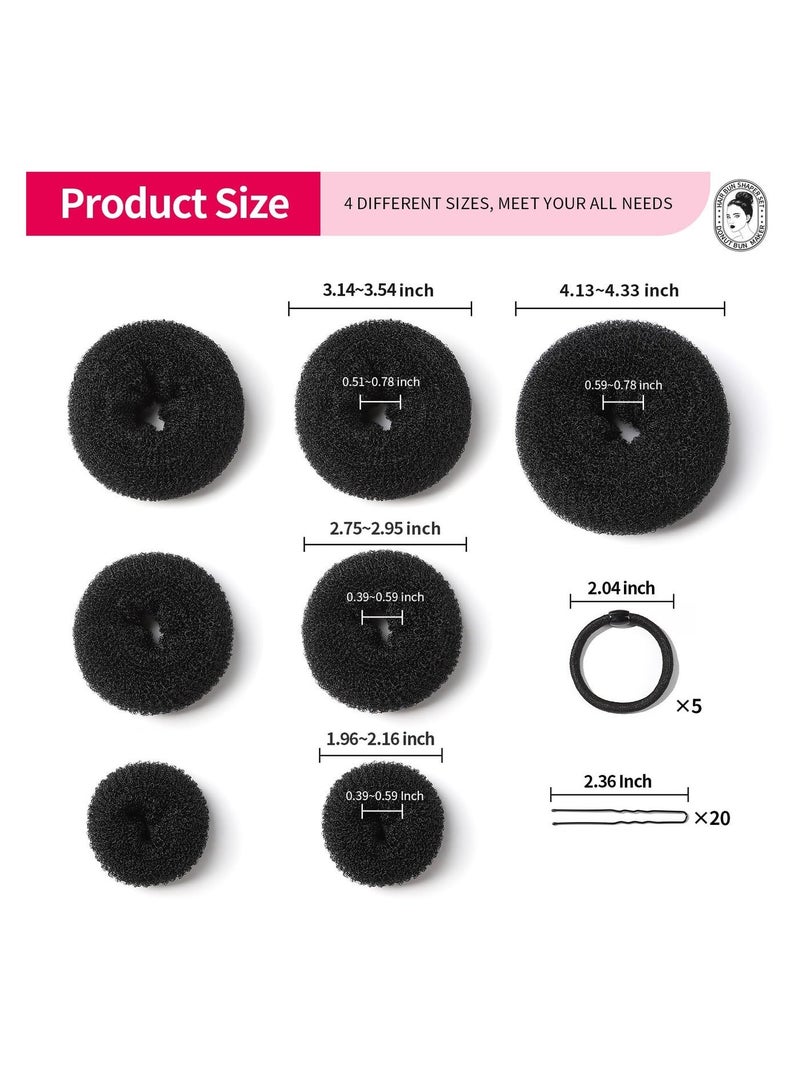 KHAJUL 7 Hair Bun Makers Set, Black Buns Shaper Hair Styling Accessories Kit with 5 Bands and 20 Bun Pins, Donut Ring Style Chignon Bun Maker, For Ballet Dance (2 Small 2 Medium 2 Large 1 Extra-Large) - Image 2