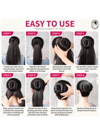 7 Hair Bun Makers Set, Black Buns Shaper Hair Styling Accessories Kit with 5 Bands and 20 Bun Pins, Donut Ring Style Chignon Bun Maker, For Ballet Dance (2 Small 2 Medium 2 Large 1 Extra-Large) - view 3