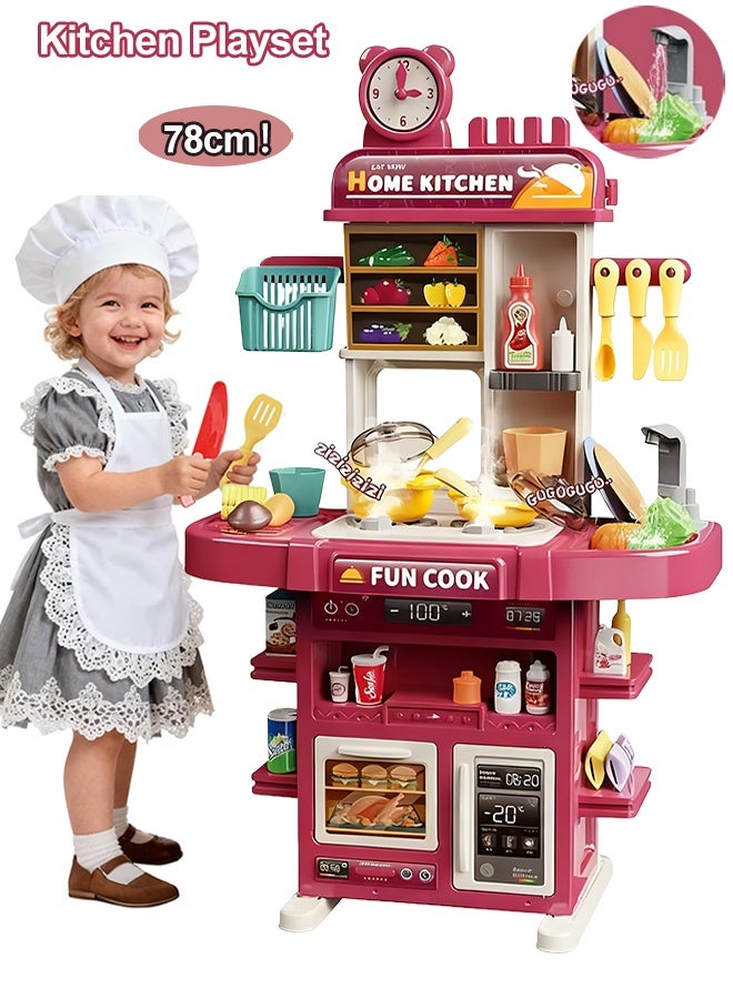 Kitchen Playset, Kids Kitchen Toy Set, 78cm Kitchen Pretend Play Toy Set,Role Play Cookware Kitchen Playset,Separable Kitchen Accessories Toys,Cooking Stove Steam with Realistic Lights, Sounds & Steam ,Learning Gift for Girls & Boys,Ideal Gift for Kids Aged 3+,Red - Image 1