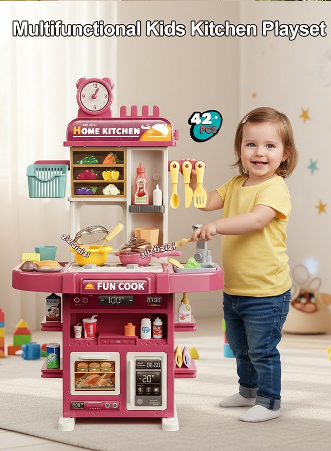 Kitchen Playset, Kids Kitchen Toy Set, 78cm Kitchen Pretend Play Toy Set,Role Play Cookware Kitchen Playset,Separable Kitchen Accessories Toys,Cooking Stove Steam with Realistic Lights, Sounds & Steam ,Learning Gift for Girls & Boys,Ideal Gift for Kids Aged 3+,Red - Image 3