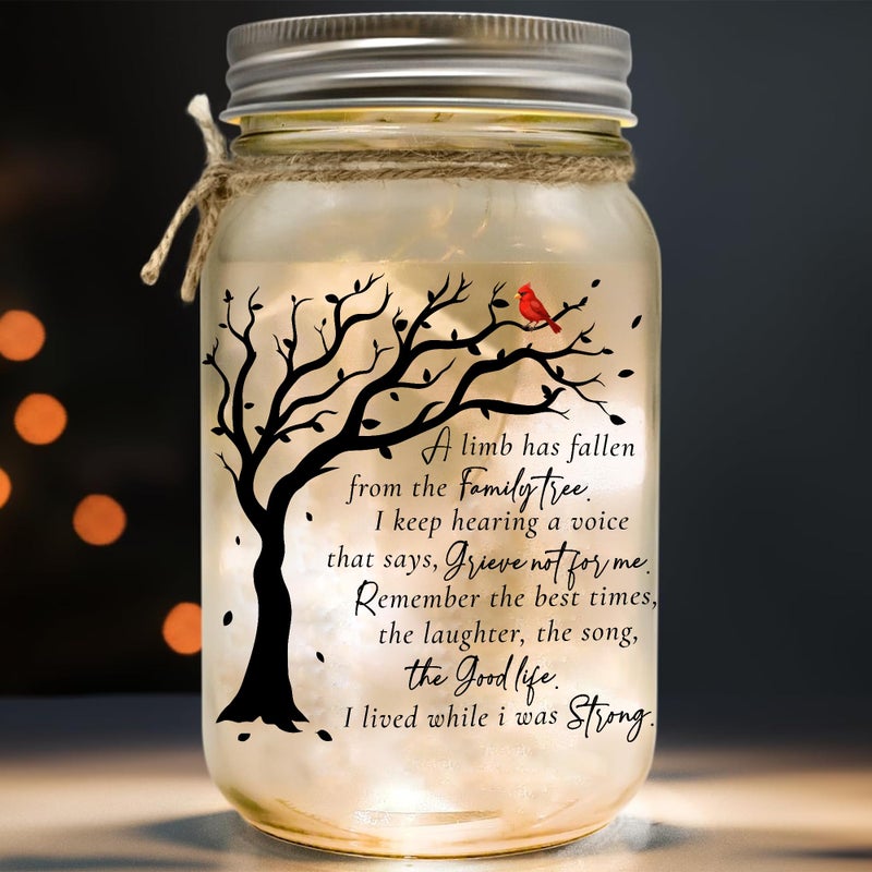 2IMT Memorial Gifts Mason Jar Light Red Cardinal Memory Gifts for Loss Loved Ones Bereavement Gift Idea Sympathy Loss of Mother Dad Son HusbandFamily Member A Limb Has Fallen From Our Family Tree - Image 2