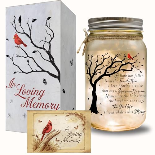 2IMT Memorial Gifts Mason Jar Light Red Cardinal Memory Gifts for Loss Loved Ones Bereavement Gift Idea Sympathy Loss of Mother Dad Son HusbandFamily Member A Limb Has Fallen From Our Family Tree - Image 3