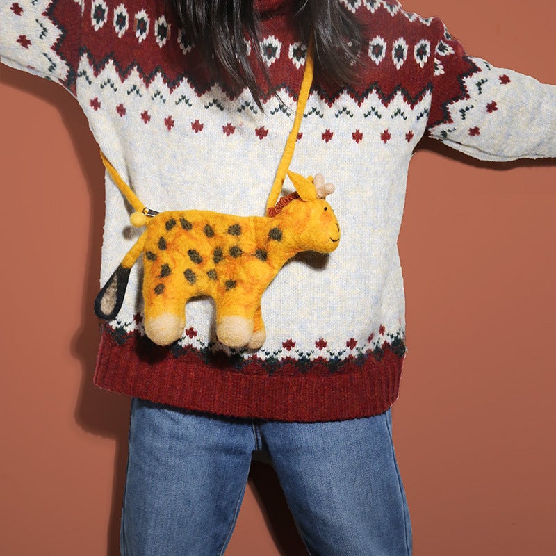 Handmade Wool Felt Giraffe Crossbody Bag - Image 3