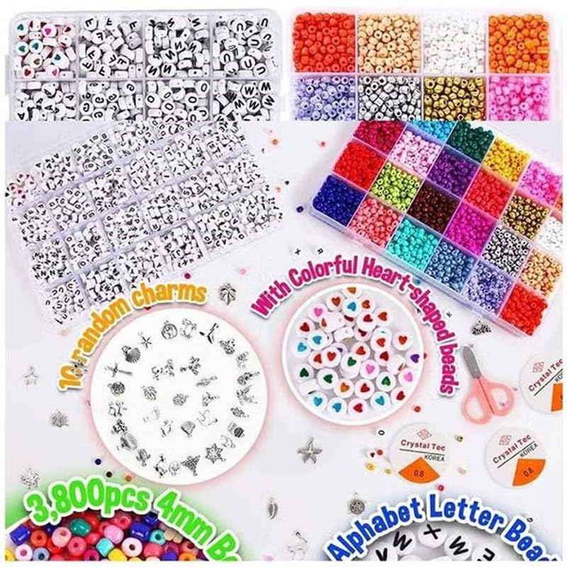 Bukela Bracelet Making Kit, Clay Beads Set for Jewelry Making Kids Adults Children Craft DIY Necklace Bracelets Letter Alphabet Colorful Acrylic Crafting Beads Kit Box with Accessories (Style A) - Image 2
