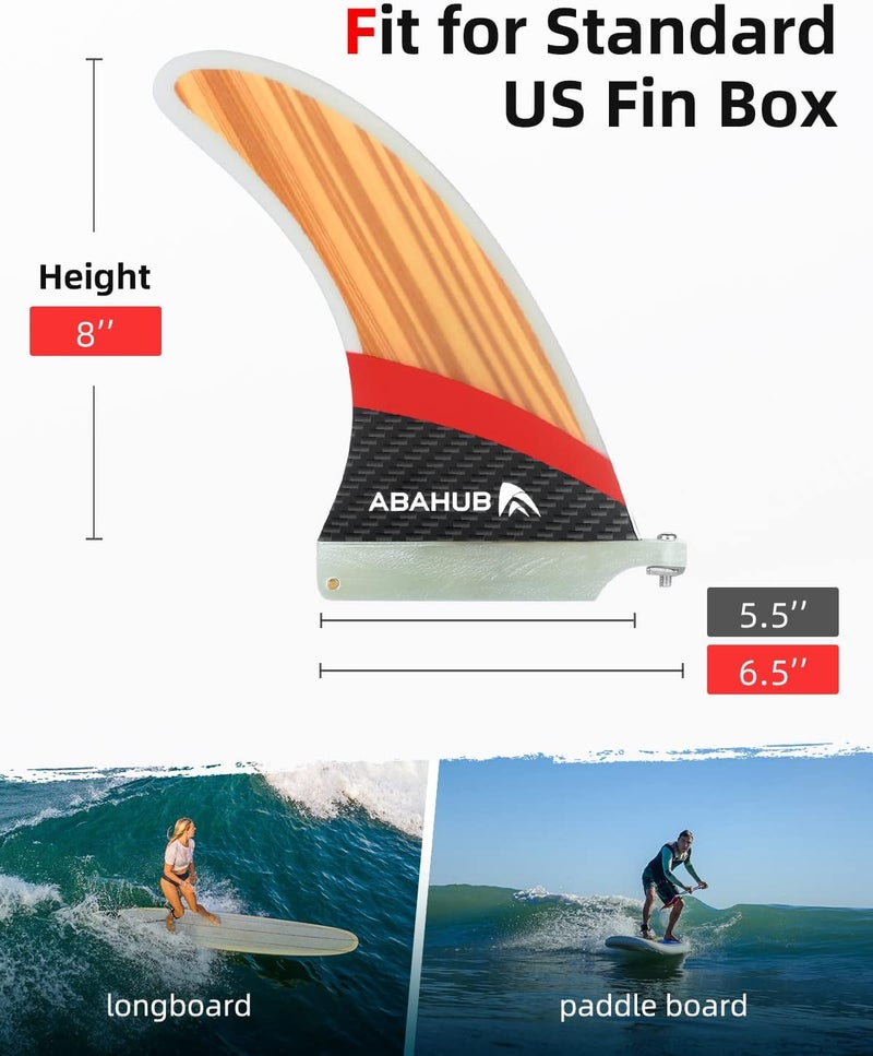 Abahub 8'' SUP Single Center Fin with 1 No Tool Fin Screw, Fiberglass Reinforeced 8 inch SUP Replacement Fins for Surfboard, Stand-up Paddle Board, Longboard, Black/Blue/White - Image 2