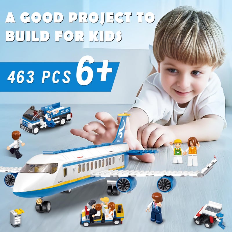 Sluban City Passenger Airplane Building Set, 4 in 1 STEM Toy with a Large Plane, Passenger Bus, Luggage Truck, Container Loader, and 7 Minifigures, Compatible with Lego Plane, Airport Gift for Boy 6-12 - Image 3
