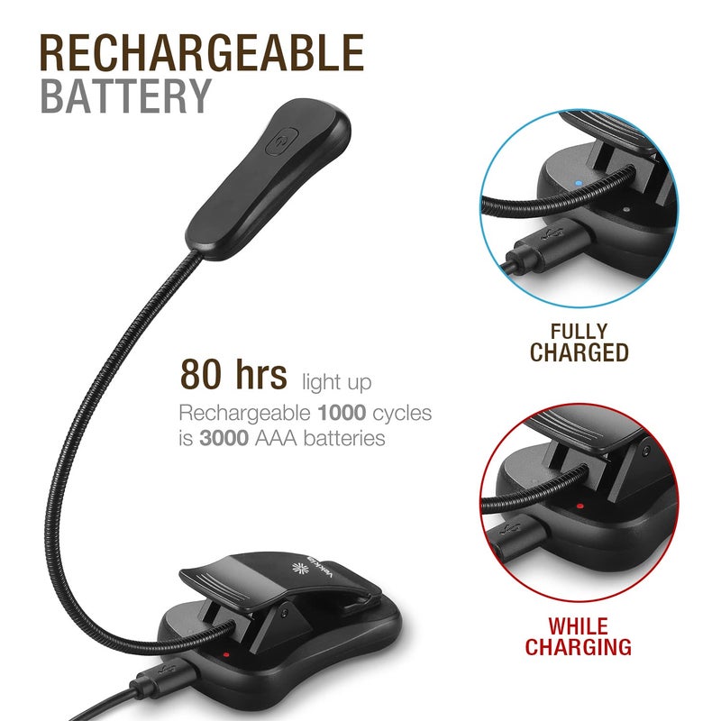 Vekkia 3000K Warm LED Rechargeable Book Light, Easy for Eyes, Clip on Reading Lights for Books in Bed, Car & Travel, Lightweight Slim 2.1 oz. Great for Readers - Image 4