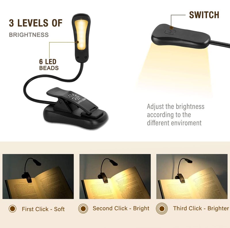 Vekkia 3000K Warm LED Rechargeable Book Light, Easy for Eyes, Clip on Reading Lights for Books in Bed, Car & Travel, Lightweight Slim 2.1 oz. Great for Readers - Image 3