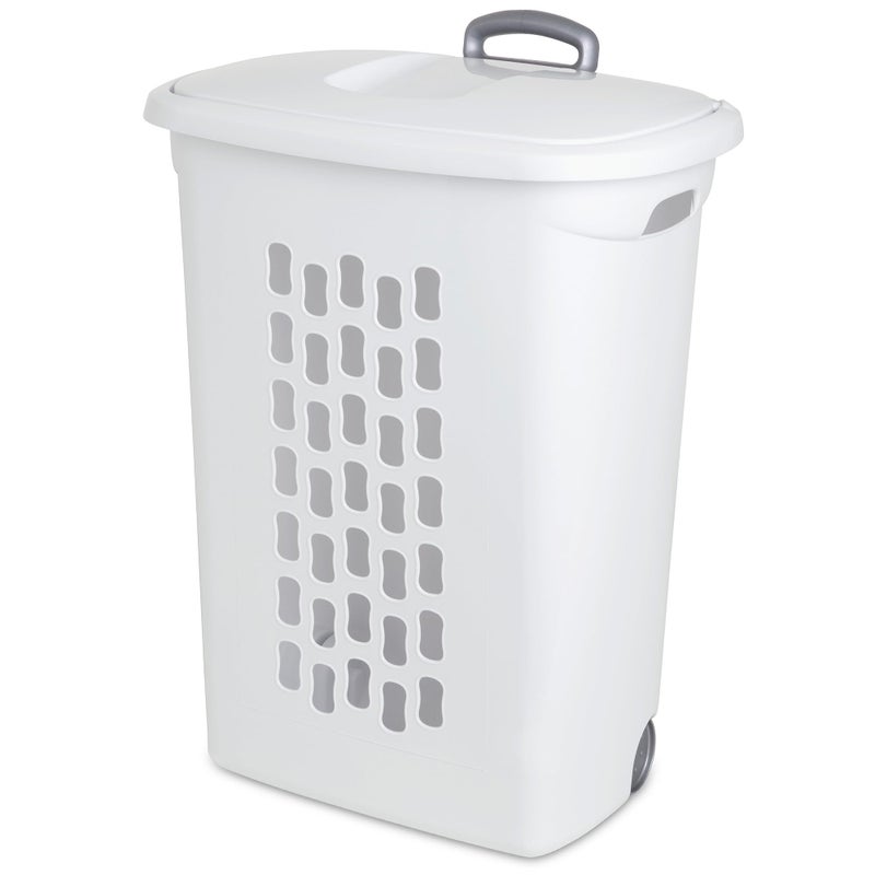 Sterilite 3-Pack Ultra Wheeled Hamper, Laundry Basket w/ Flip-Top Lid & Retractable Handle - Plastic Rolling Clothes Storage Cart with Ventilated Holes for Home, Apartment or Dorm - Image 1