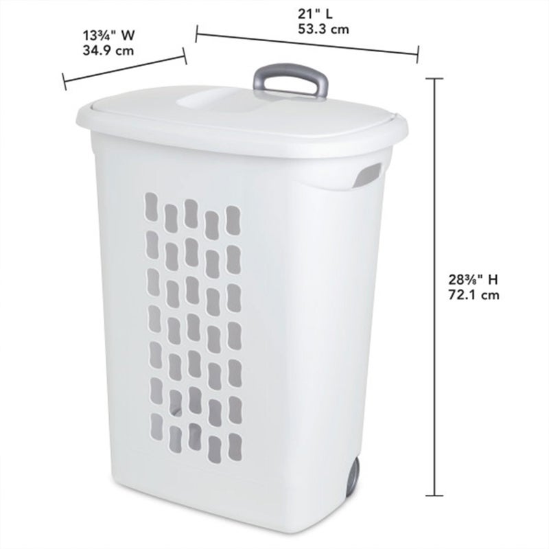 Sterilite 3-Pack Ultra Wheeled Hamper, Laundry Basket w/ Flip-Top Lid & Retractable Handle - Plastic Rolling Clothes Storage Cart with Ventilated Holes for Home, Apartment or Dorm - Image 2