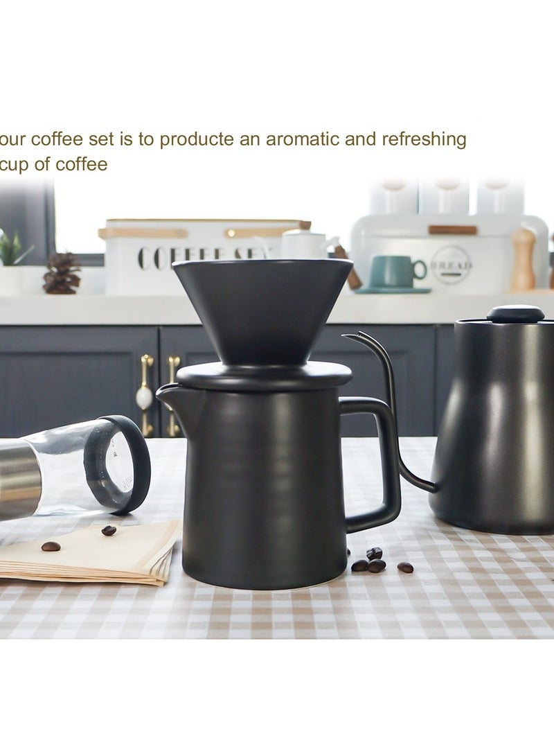 Pour Over Coffee Maker Set, Ceramic Pourover Coffee Dripper and Decanter, V60 Coffee Filter Drip Brewer and Coffee Pot  - Image 4