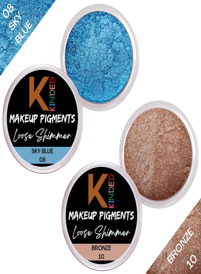 KINDED Loose Shimmer Makeup Foil Pigments Glitter Eyeshadow for Women Smokey Eyes Face Brow Bones Body Highlighter Metallic Beauty Shiny Dust Powder Pearls (Combo 3gm each, Sky Blue & Bronze) - Image 2