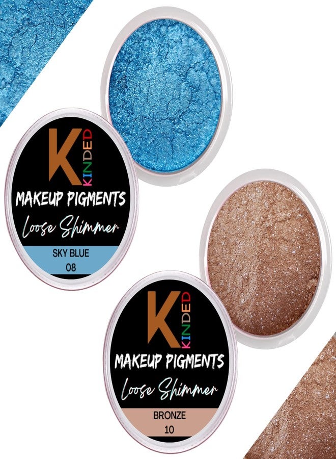 KINDED Loose Shimmer Makeup Foil Pigments Glitter Eyeshadow for Women Smokey Eyes Face Brow Bones Body Highlighter Metallic Beauty Shiny Dust Powder Pearls (Combo 3gm each, Sky Blue & Bronze) - Image 1