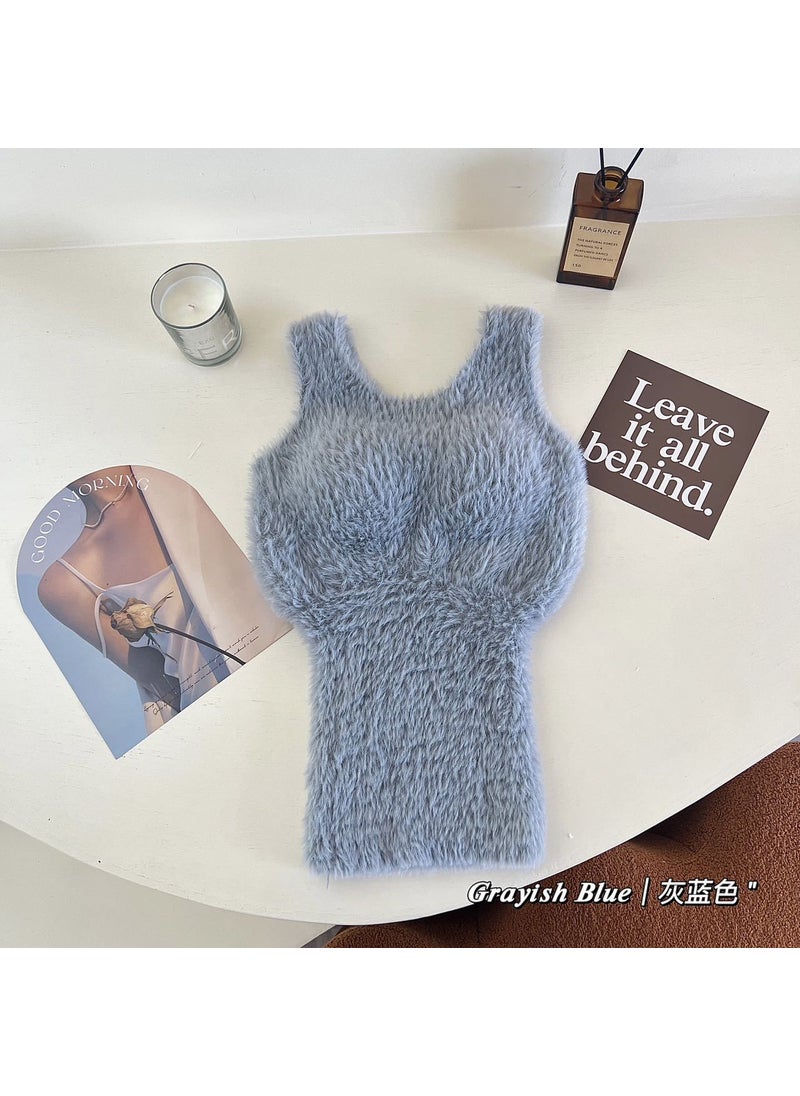 Generic Fox Fleece Lined Long Sweater Waist-Fitted Vest With Chest Pad Womens Inner Tank Top Warm Autumn Base Layer Clothing White  - Image 3