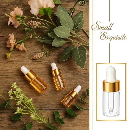 ETTSNU 10pcs Mini Glass Dropper Bottle for Essential Oil,1ml Small Clear Sample Dropper Vails with Gold Cap,Perfume Cosmetic Liquid Containers for Traveling (3ml, 10) - Image 4