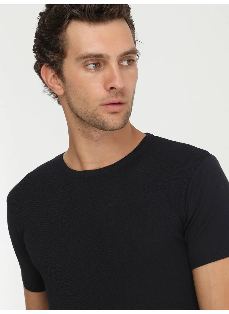 كيب Navy Blue Crew Neck Jacquard Sweater