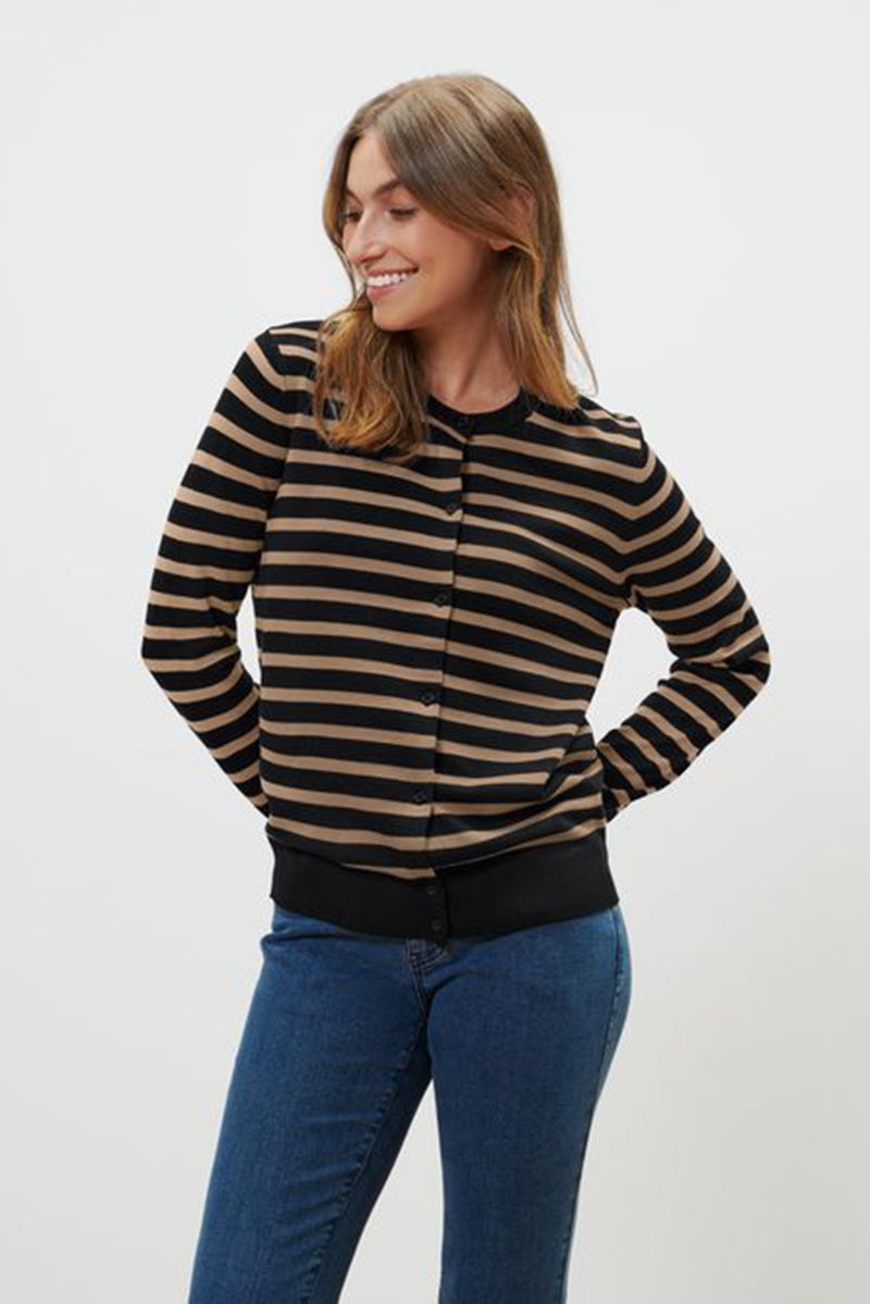Tchibo Women Round Neck Stripe Cardigan, Navy - Image 1