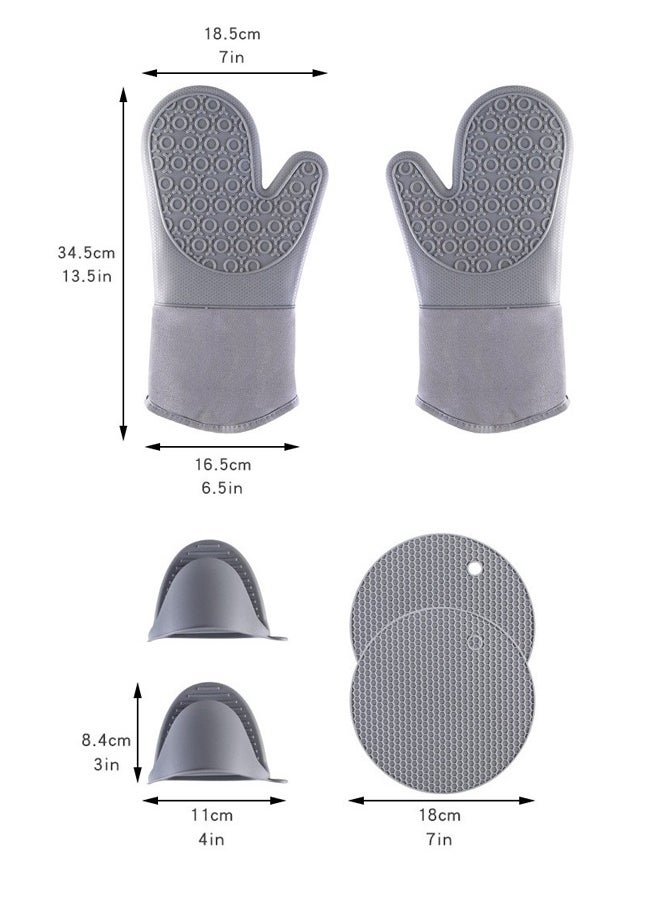 DUNISO Silicone Oven Mitts and Potholders Set, Heat Resistant Mittens with Mini Gloves Hot Pads, for Kitchen Baking Cooking  - Image 4
