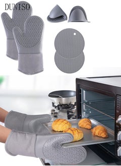 DUNISO Silicone Oven Mitts and Potholders Set, Heat Resistant Mittens with Mini Gloves Hot Pads, for Kitchen Baking Cooking  - Image 1