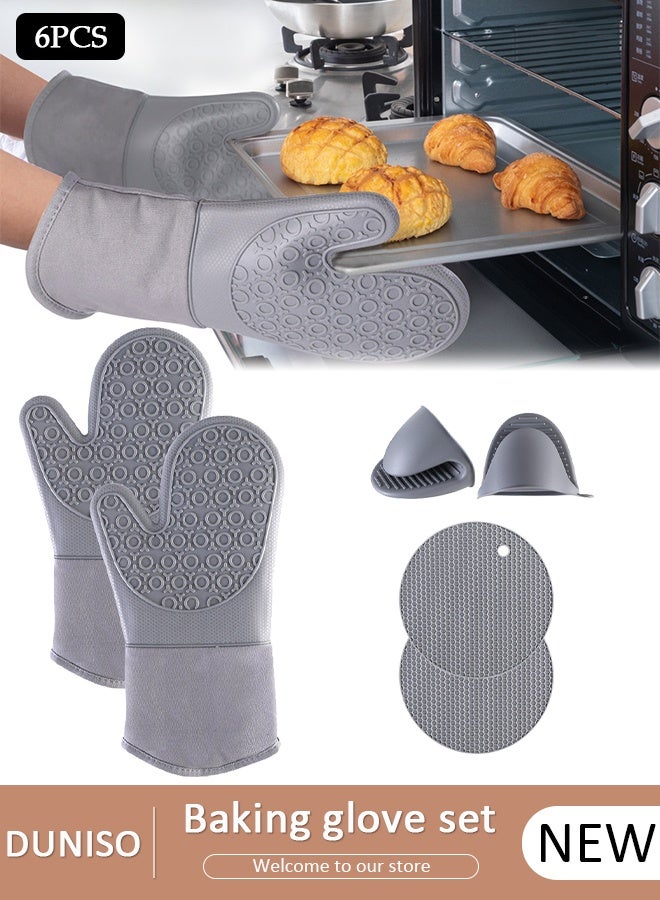 DUNISO مجموعة قفازات الفرن وحوامل الأكواب من السيليكون، قفازات مقاومة للحرارة مع قفازات صغيرة وسادات ساخنة، للطهي والخبز في المطبخ - Image 1